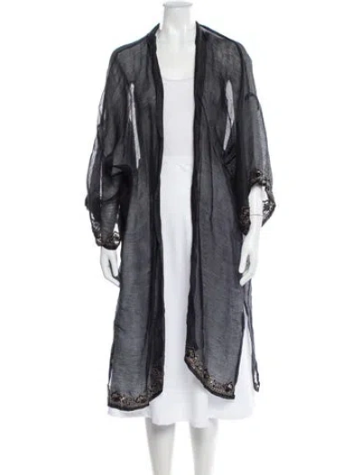 Pre-owned Eskandar Linen Sequin Embellishments Robe In Black