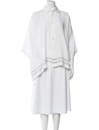 Pre-owned Eskandar Linen Short Sleeve Button-up Top In Neutrals