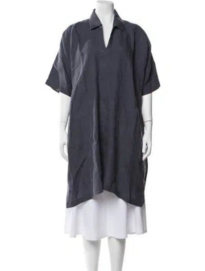 Pre-owned Eskandar Linen Short Sleeve Tunic In Blue
