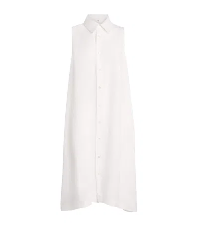 Eskandar Linen Sleeveless Midi Shirt Dress In White