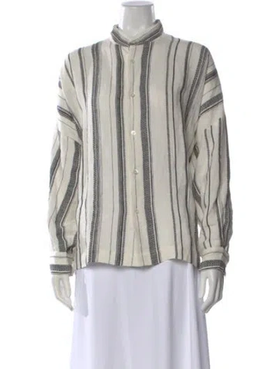 Pre-owned Eskandar Linen Striped Button-up Top In Multi