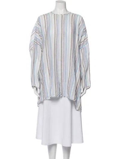 Pre-owned Eskandar Linen Striped Tunic In Blue
