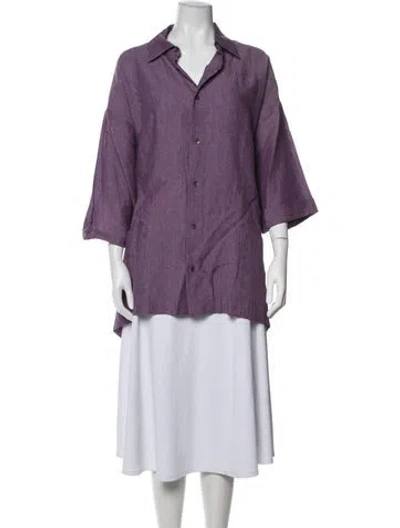 Pre-owned Eskandar Linen Three-quarter Sleeve Button-up Top W/ Tags In Purple