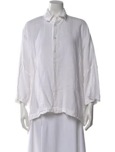 Pre-owned Eskandar Linen Three-quarter Sleeve Button-up Top In White
