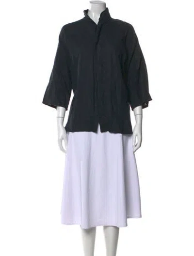 Pre-owned Eskandar Linen Three-quarter Sleeve Top In Black