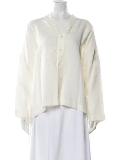 Pre-owned Eskandar Linen V-neck Button-up Top In Neutral