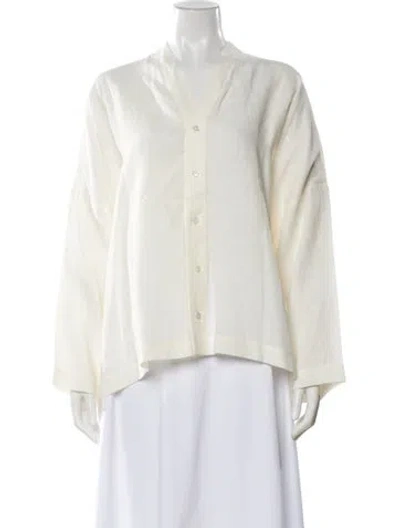 Pre-owned Eskandar Linen V-neck Button-up Top W/ Tags In White