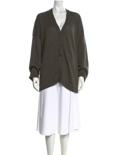 Pre-owned Eskandar Linen V-neck Sweater In Green