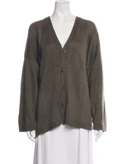 Pre-owned Eskandar Linen V-neck Sweater In Green