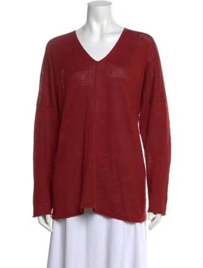 Pre-owned Eskandar Linen V-neck Sweater In Red