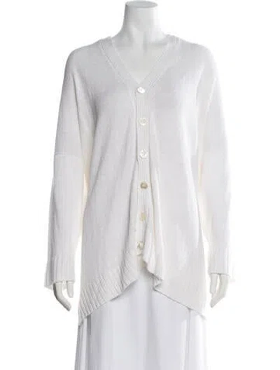 Pre-owned Eskandar Linen V-neck Sweater In White