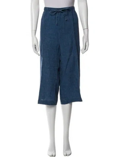 Pre-owned Eskandar Linen Wide Leg Pants In Blue