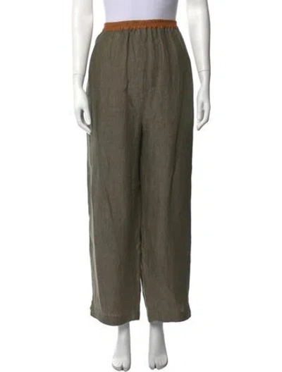 Pre-owned Eskandar Linen Wide Leg Pants In Green