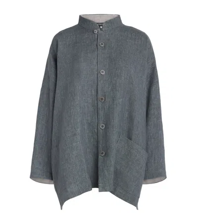 Eskandar Linen Wide Longline Jacket In Multi