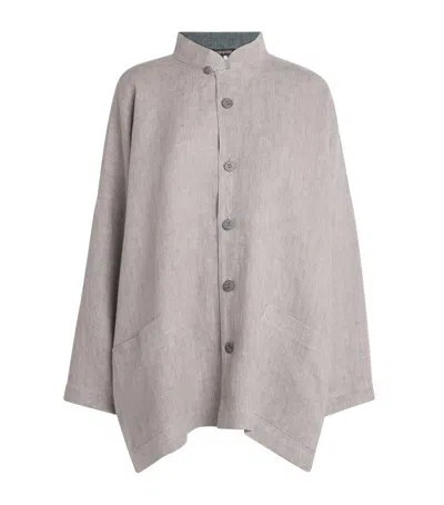 Eskandar Linen Wide Longline Jacket In Gray