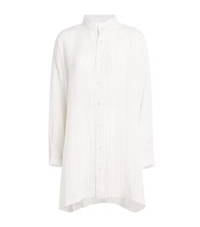 Eskandar Linen-blend Collarless Stripe Shirt In Animal Print