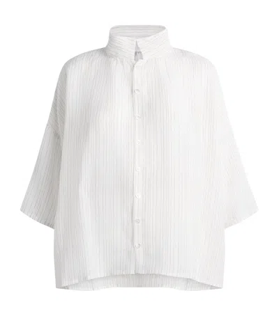 Eskandar Linen-blend Stand-collar Stripe Shirt In White