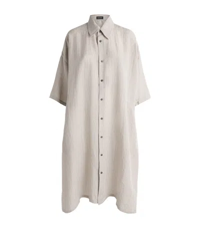 Eskandar Linen-blend Stripe Midi Shirt Dress In Neutral