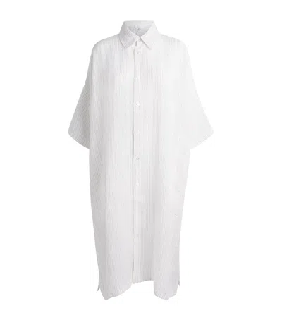 Eskandar Linen-blend Stripe Midi Shirt Dress In White