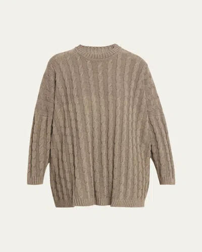 Eskandar Linen-cotton Round Neck Sweater - Long Length In Brown