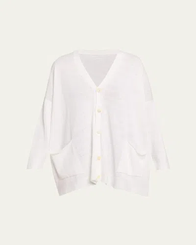 Eskandar Linen-cotton V-neck Cardigan - Long Length In White