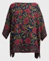 Eskandar Long Floral Tunic In Garnet