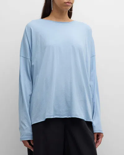 Eskandar Long Sleeve Double Edge Scoop Neck Shirt (mid Plus Length) In Blue