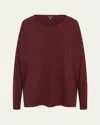 Eskandar Long Sleeve Double Edge Scoop Neck T-shirt (mid Plus Length) In Port