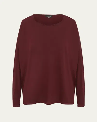 Eskandar Long Sleeve Double Edge Scoop Neck T-shirt (mid Plus Length) In Port