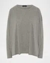 Eskandar Long Sleeve Double Edge Scoop Neck T-shirt (mid Plus Length) In Silvergrey