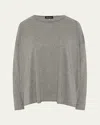 Eskandar Long Sleeve Double Edge Scoop Neck T-shirt (mid Plus Length) In Silvergrey