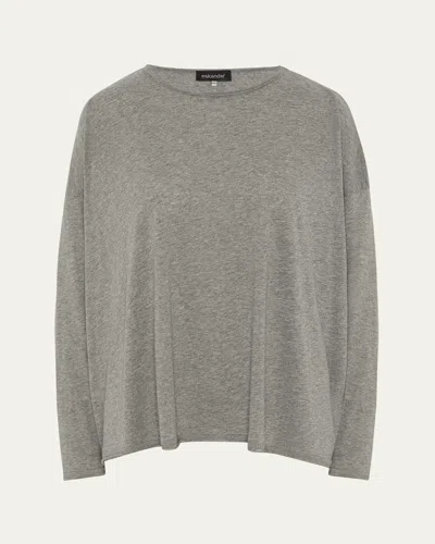 Eskandar Long Sleeve Double Edge Scoop Neck T-shirt (mid Plus Length) In Silvergrey