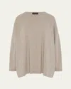 Eskandar Long-sleeve Round-neck T-shirt (mid Plus Length) In Natural
