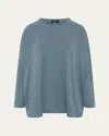 Eskandar Long-sleeve Round-neck T-shirt (mid Plus Length) In Stormblue
