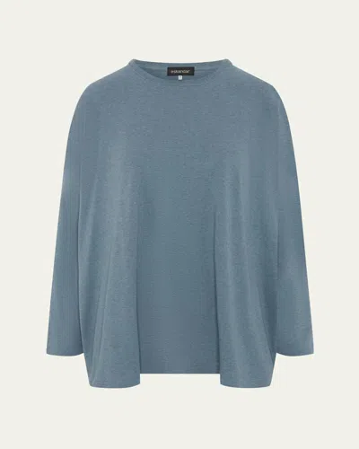 Eskandar Long-sleeve Round-neck T-shirt (mid Plus Length) In Stormblue