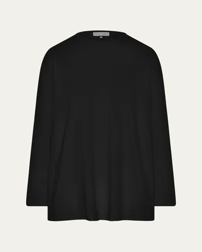 Eskandar Long-sleeve Smaller Round-neck Top (long Length) In Black