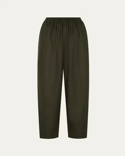 Eskandar Longer Japanese Trousers With Ankle Slits In Green