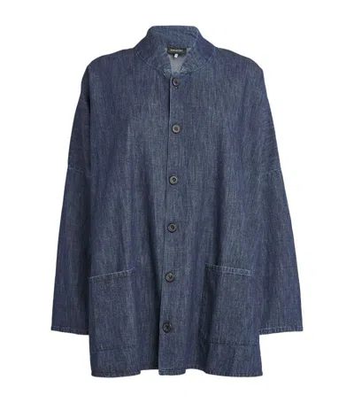 Eskandar Mandarin-collar Denim Jacket In Blue