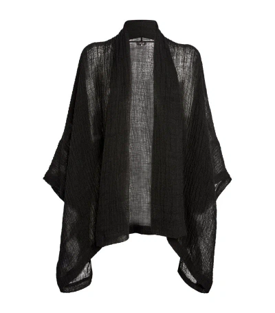 Eskandar Medium-length Linen-blend Collarless Shawl In Black