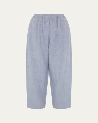 Eskandar Melange Linen Japanese Trousers In Blue