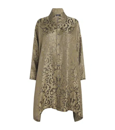 Eskandar Metallic Jacquard Longline Shirt In Brown