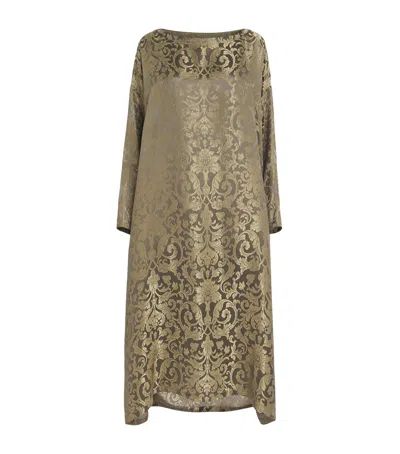 Eskandar Metallic Jacquard Midi Dress In Green