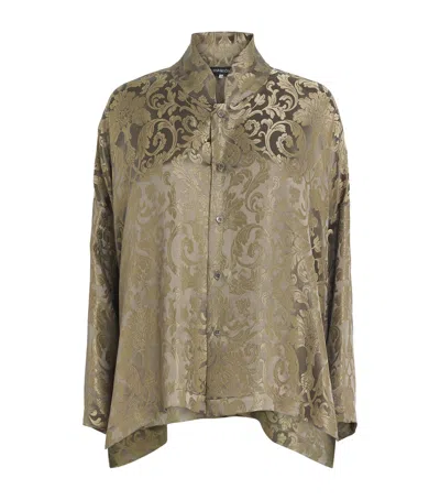 Eskandar Metallic Jacquard Shirt In Green