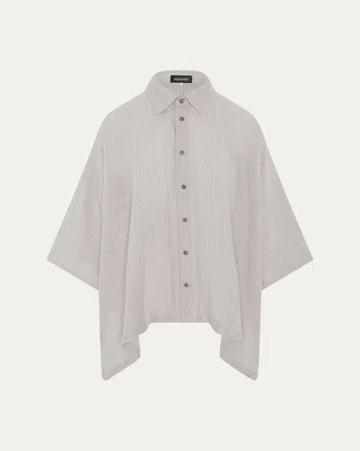 Eskandar Metallic Linen Dps Short Sleeve Shirt With Collar - Mid Plus Length In Gray