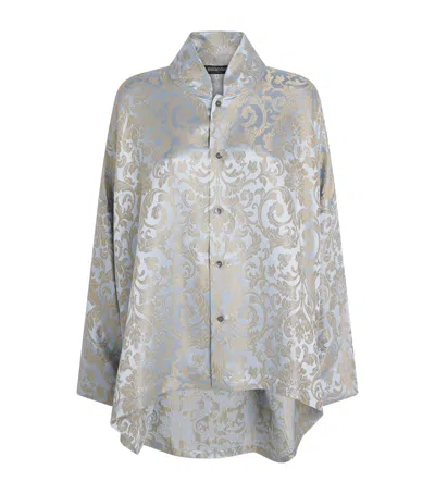 Eskandar Metallic Stand-collar Shirt In Gray