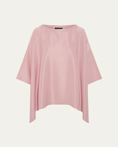 Eskandar Midweight Silk Plissé Dps Scoop Neck Top - Mid Plus Length In Pink