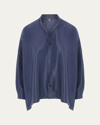 Eskandar Midweight Silk Plisse Wide A-line Shirt In Blue