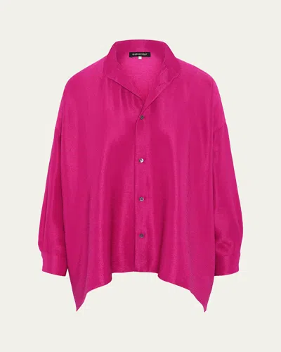Eskandar Midweight Silk Plisse Wide A-line Shirt In Pink