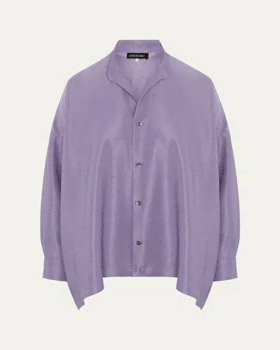 Eskandar Midweight Silk Plisse Wide A-line Shirt In Purple