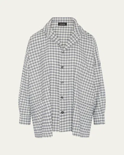 ESKANDAR MINI HOUNDSTOOTH WIDE LONGER-BACK DOUBLE STAND-COLLAR SHIRT JACKET (LONG LENGTH)